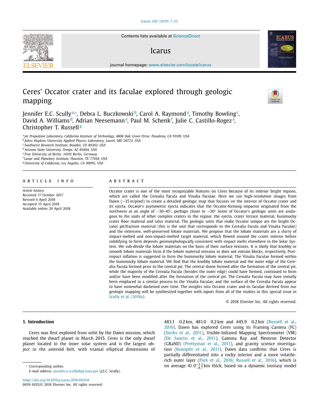 Ceres• Occator Crater and Its Faculae Explored Through Geologic