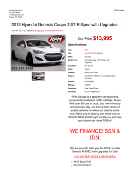 2013 Hyundai Genesis Coupe 2.0T R-Spec with Upgrades | Dallas, TX | RPM Garage