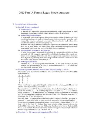 2010 Part IA Formal Logic, Model Answers