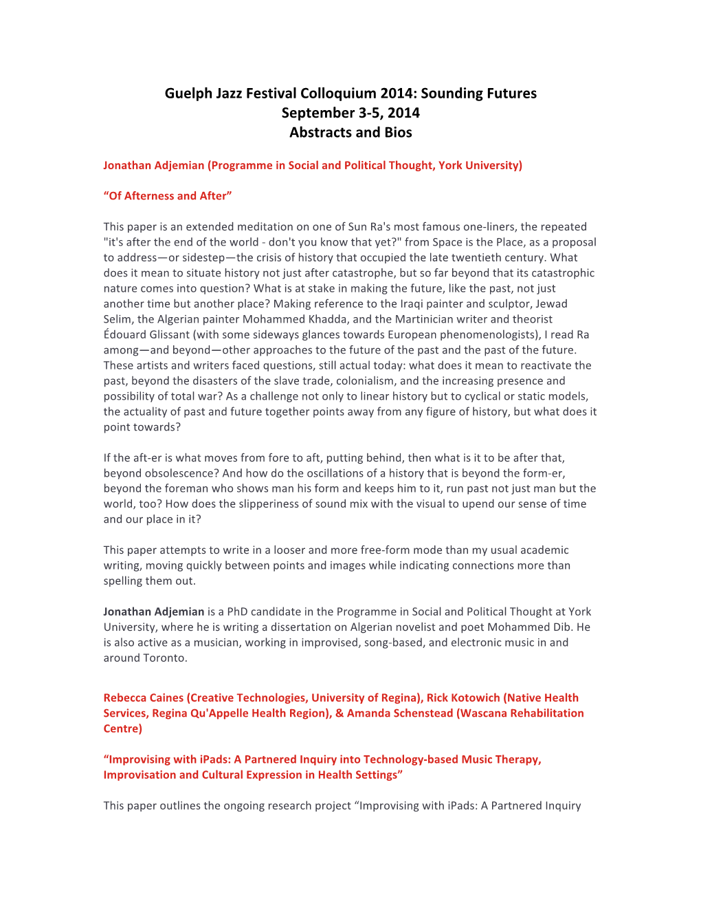 GJFC 2014 Abstracts and Bios