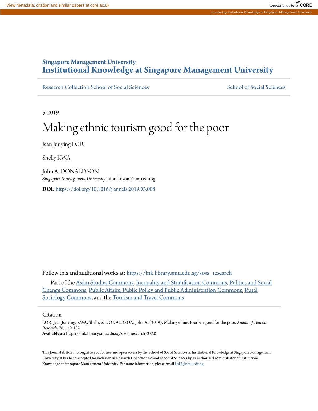 Making Ethnic Tourism Good for the Poor Jean Junying LOR