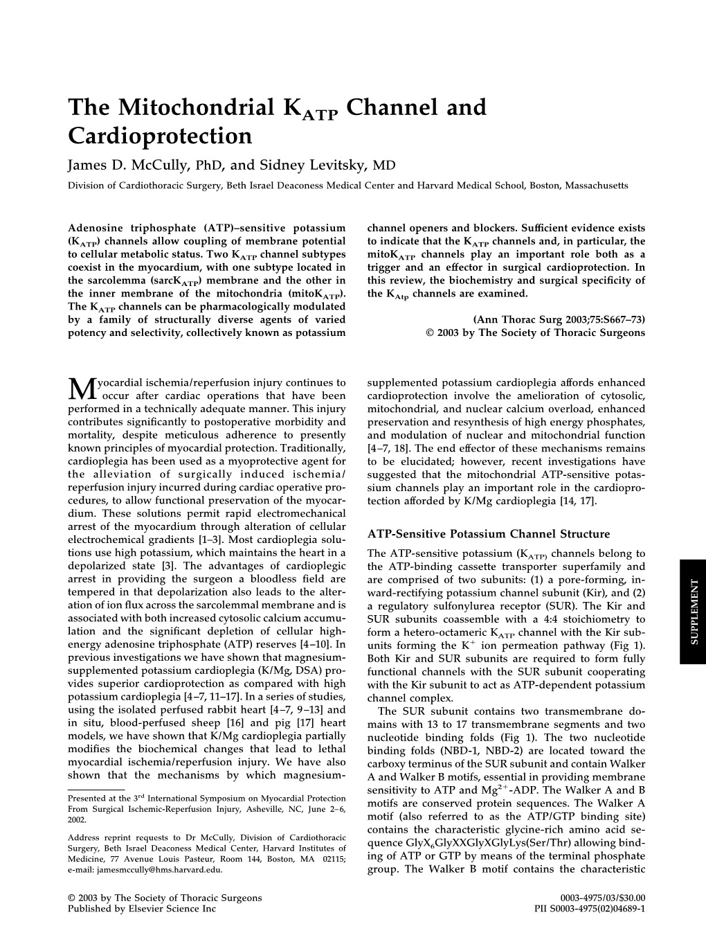 Mccully-The Mitochondrial KATP Channel and Cardioprotection