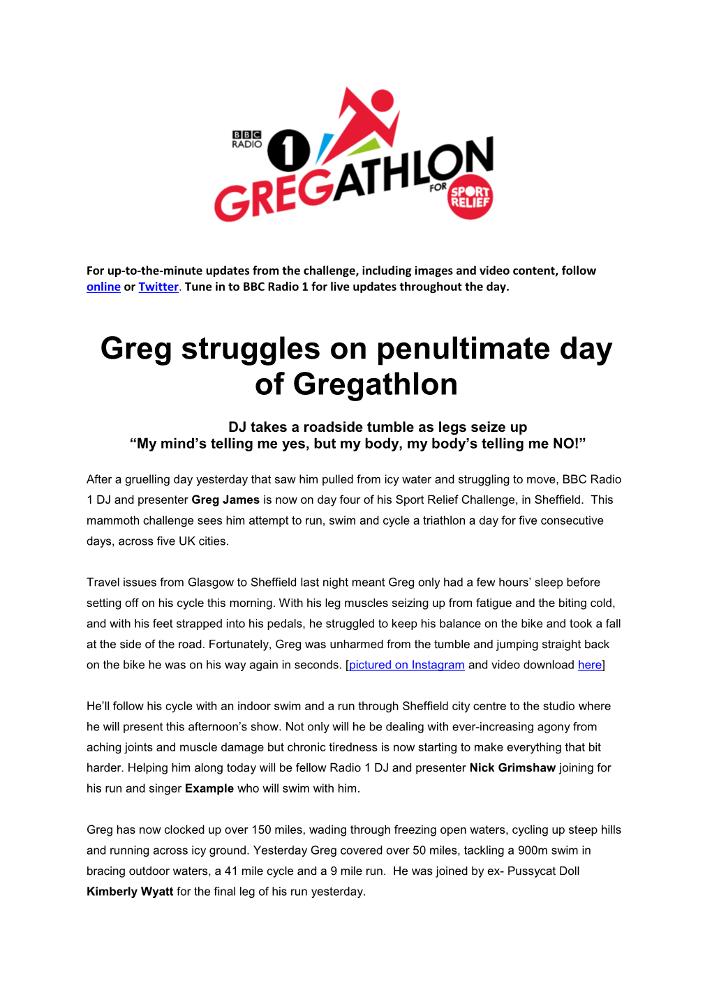 Greg Struggles on Penultimate Day of Gregathlon