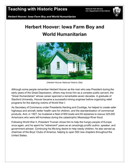Herbert Hoover: Iowa Farm Boy and World Humanitarian