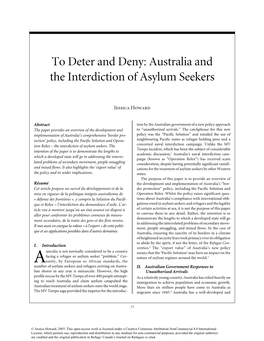 To Deter and Deny: Australia and the Interdiction of Asylum Seekers