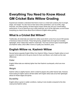 Everything You Need to Know About GM Cricket Bats Willow Grading