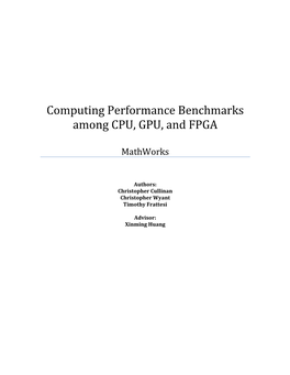 Computing Performance Benchmarks Among CPU, GPU, and FPGA