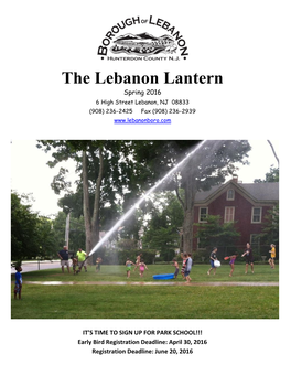 The Lebanon Lantern Spring 2016 6 High Street Lebanon, NJ 08833 (908) 236-2425 Fax (908) 236-2939
