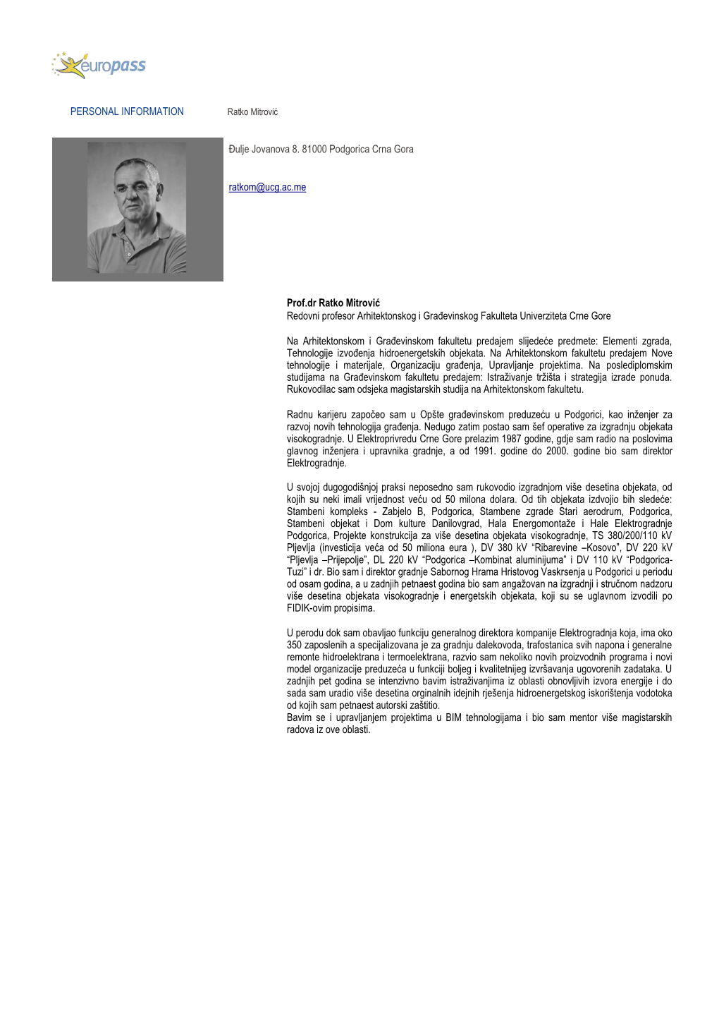 Ratko Mitrovic CV.Pdf Preuzmi