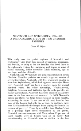 Nantwich and Wybunbury, 1680-1819: a Demographic Study of Two Cheshire Parishes