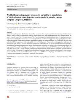 Worldwide Sampling Reveals Low Genetic Variability in Populations of the Freshwater Ciliate Paramecium Biaurelia (P