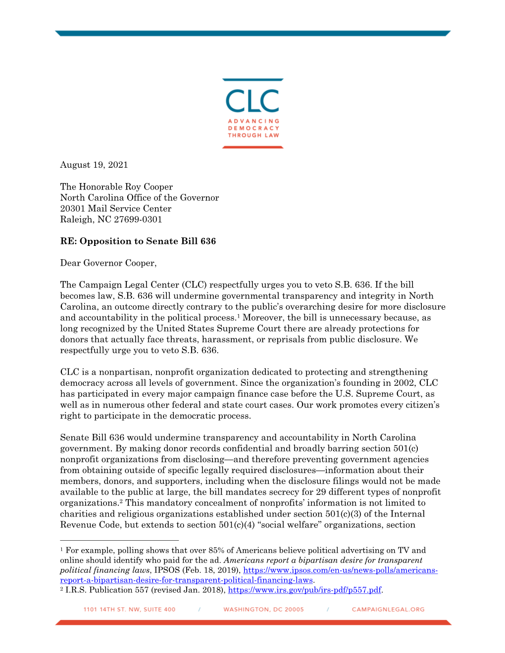 CLC Letter Supporting Veto of SB