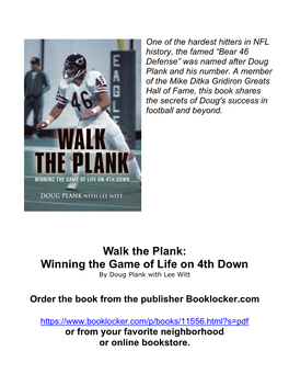 Walk the Plank: Winning the Game of Life on 4Th Down by Doug Plank with Lee Witt