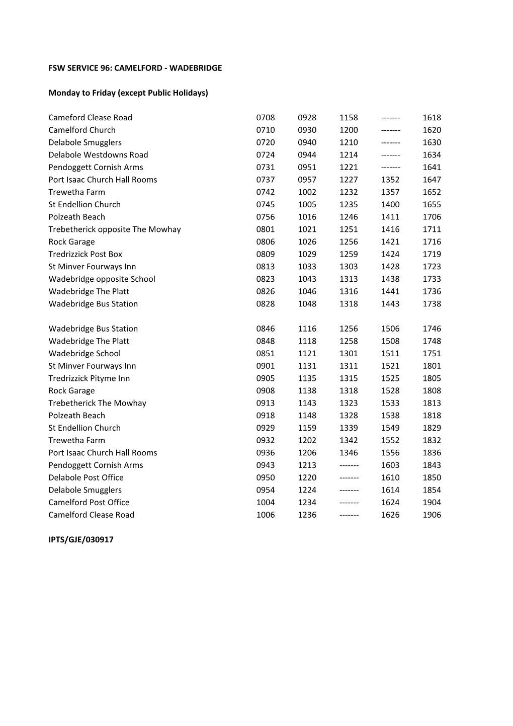 Fsw Service 96: Camelford - Wadebridge