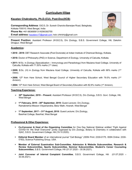 Kaustav Chakraborty, Ph.D.(CU), Post-Doc(IICB)