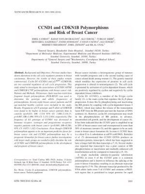 CCND1 and CDKN1B Polymorphisms and Risk of Breast Cancer