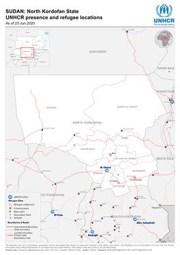 North Kordofan State UNHCR Presence and Refugee Locations As of 23 Jun 2020