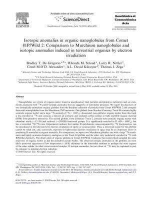 Isotopic Anomalies in Organic Nanoglobules from Comet 81P/Wild 2