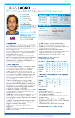 LUKAS LACKO (Svk) DATE of BIRTH: November 3, 1987 | BORN: Pieštany , Slovakia | RESIDENCE: Bratislava, Slovakia