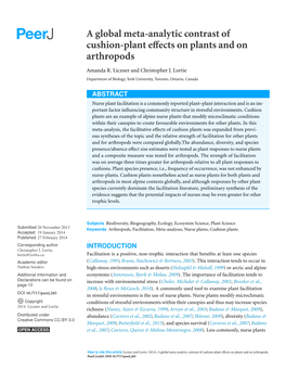 A Global Meta-Analytic Contrast of Cushion-Plant Effects on Plants and on Arthropods