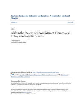 A Life in the Theatre, De David Mamet: Homenaje Al Teatro, Autobiografãła