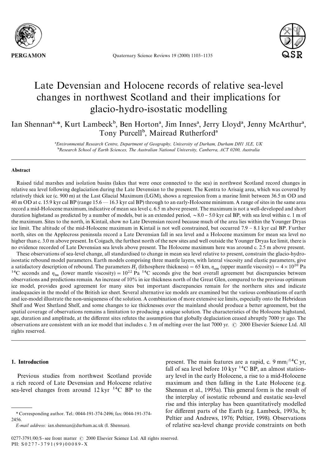 Late Devensian and Holocene Records of Relative Sea-Level