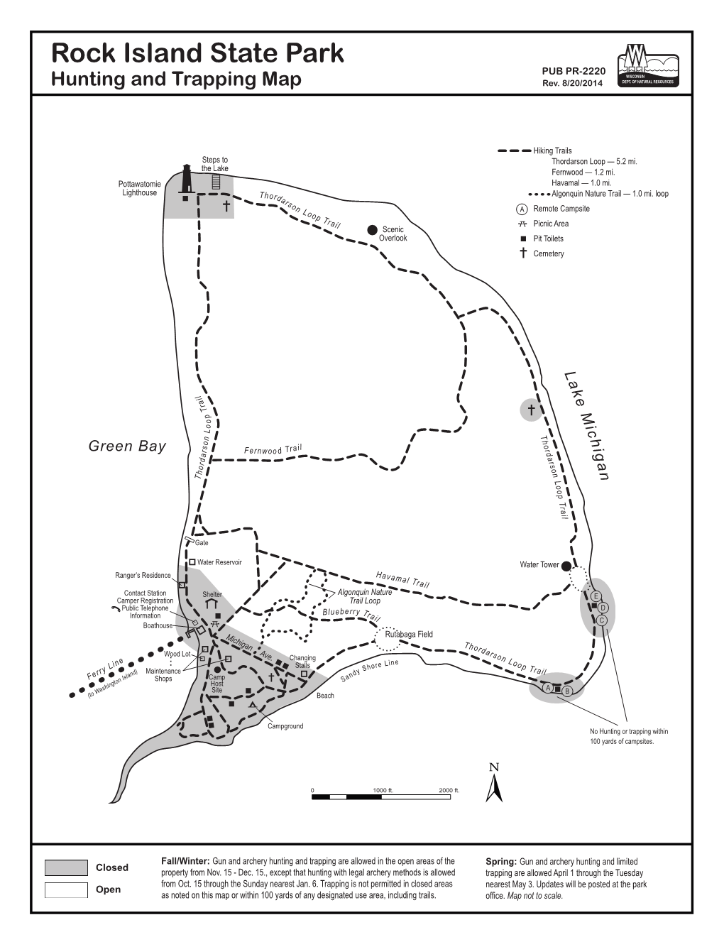Rock Island State Park PUB PR-2220 Hunting and Trapping Map Rev