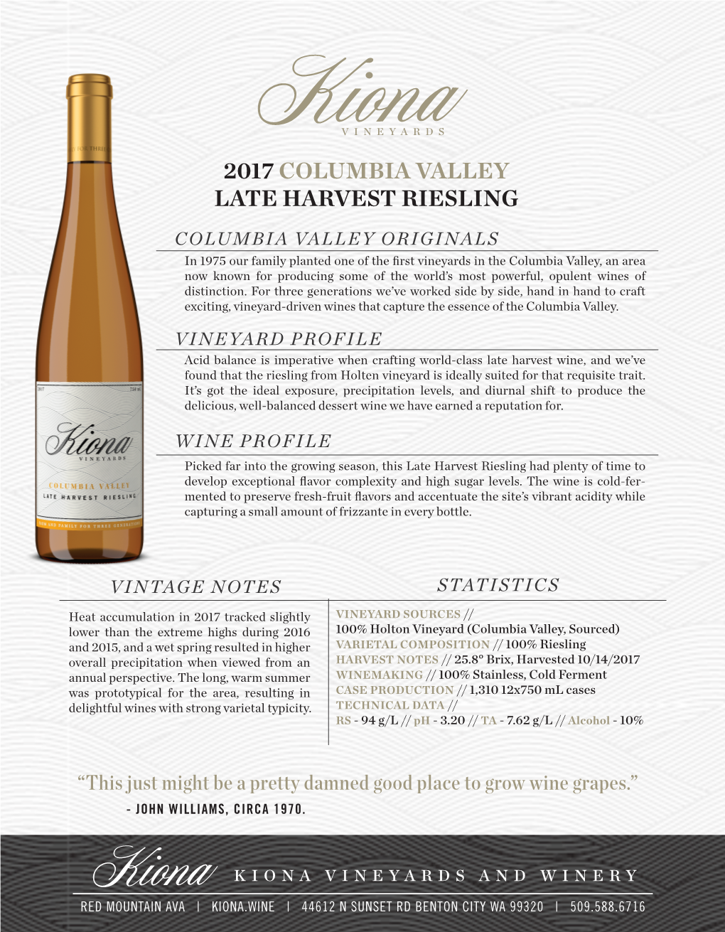 2017 Columbia Valley Late Harvest Riesling