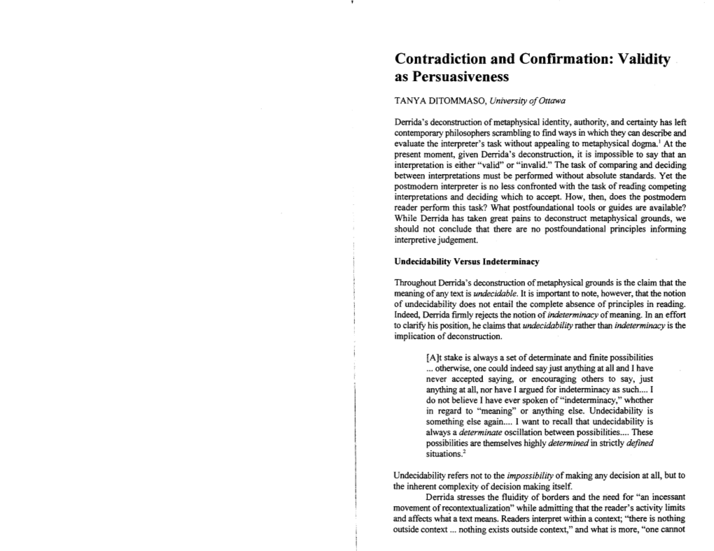 Contradiction and Confirmation: Validity As Persuasiveness