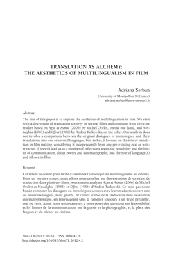 Translation As Alchemy: the Aesthetics of Multilingualism in Film