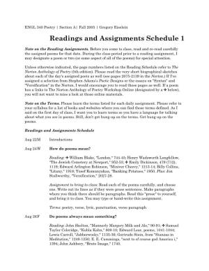 Readings and Assignments Schedule 1