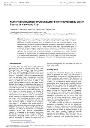 Numerical Simulation of Groundwater Flow of Emergency Water Source in Nanchang City