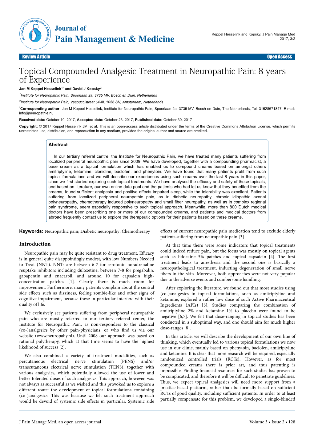 Topical Compounded Analgesic Treatment in Neuropathic Pain: 8