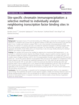 Site-Specific Chromatin Immunoprecipitation: a Selective Method to Individually Analyze Neighboring Transcription Factor Binding