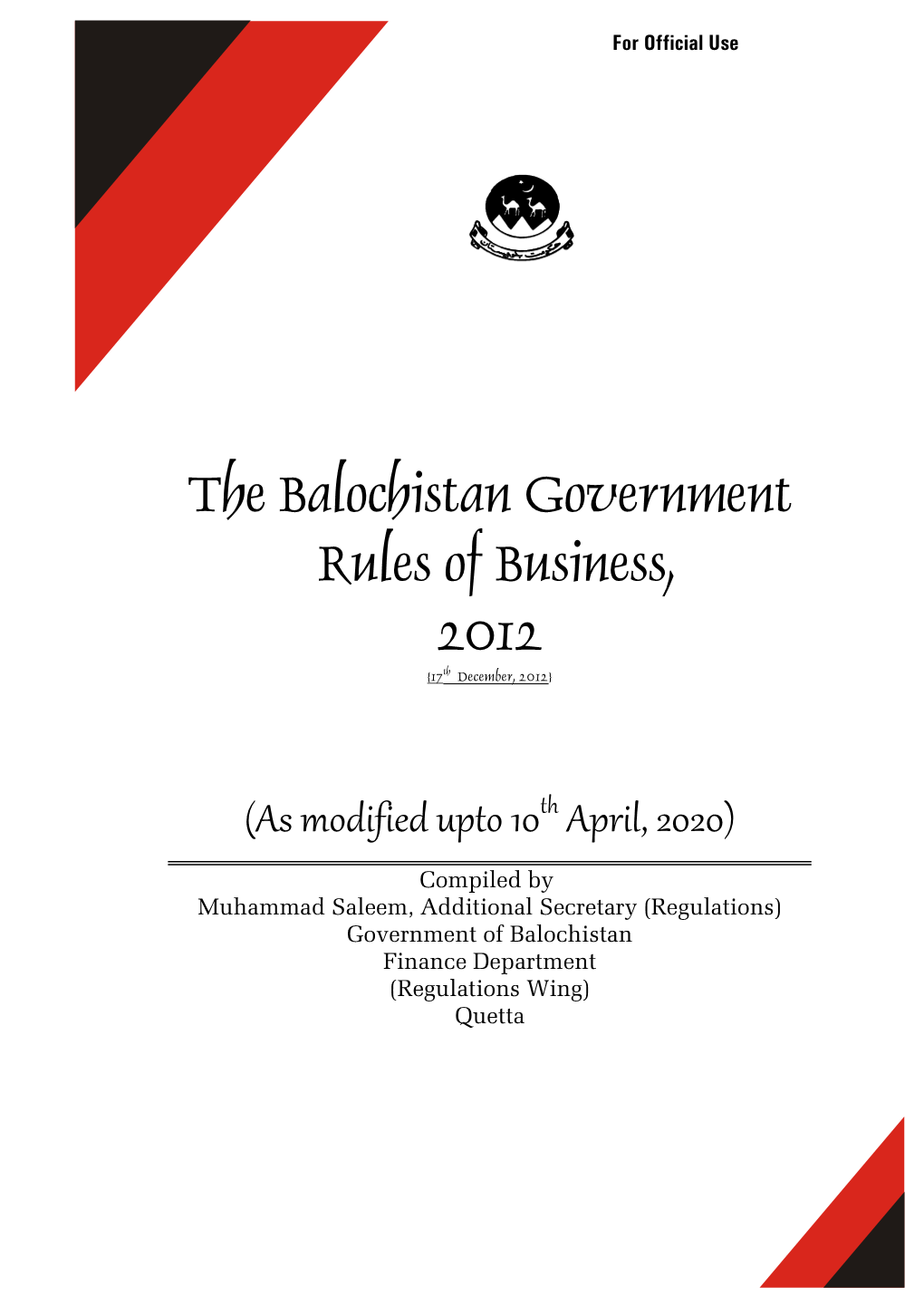 The Balochistan Government Rules of Business, 2012 {17Th December, 2012}