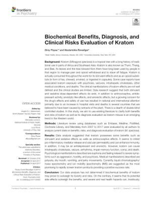 Biochemical Benefits, Diagnosis, and Clinical Risks Evaluation of Kratom