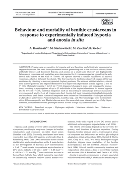 Behaviour and Mortality of Benthic Crustaceans in Response to Experimentally Induced Hypoxia and Anoxia in Situ