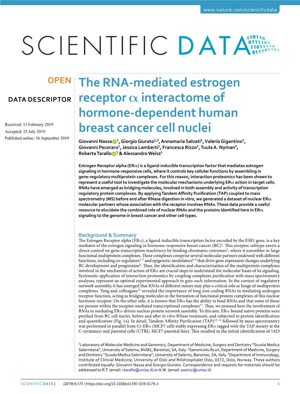 The RNA-Mediated Estrogen Receptor Α Interactome of Hormone-Dependent Human Breast Cancer Cell Nuclei