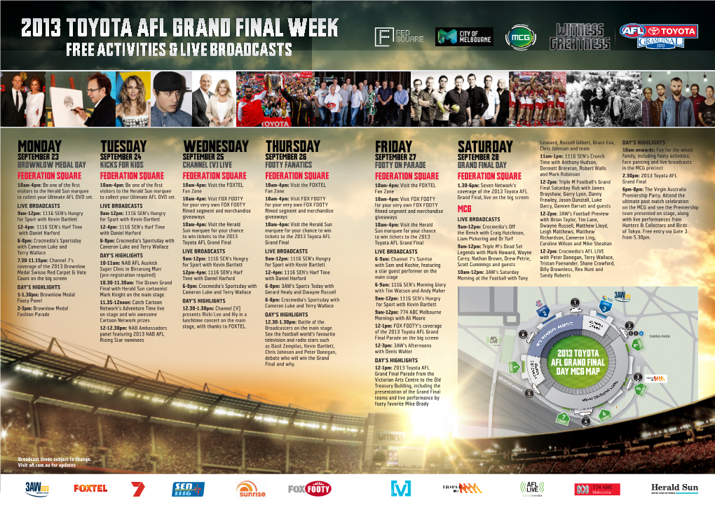 2013 Toyota Afl Grand Final Week FREE ACTIVITIES & LIVE BROADCASTS