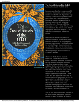 The Secret Rituals of the O.T.O. Edited and Introduced by FRANCIS KING