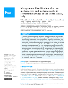 Metagenomic Identification of Active Methanogens and Methanotrophs in Serpentinite Springs of the Voltri Massif, Italy