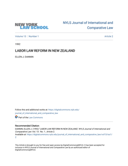 Labor Law Reform in New Zealand