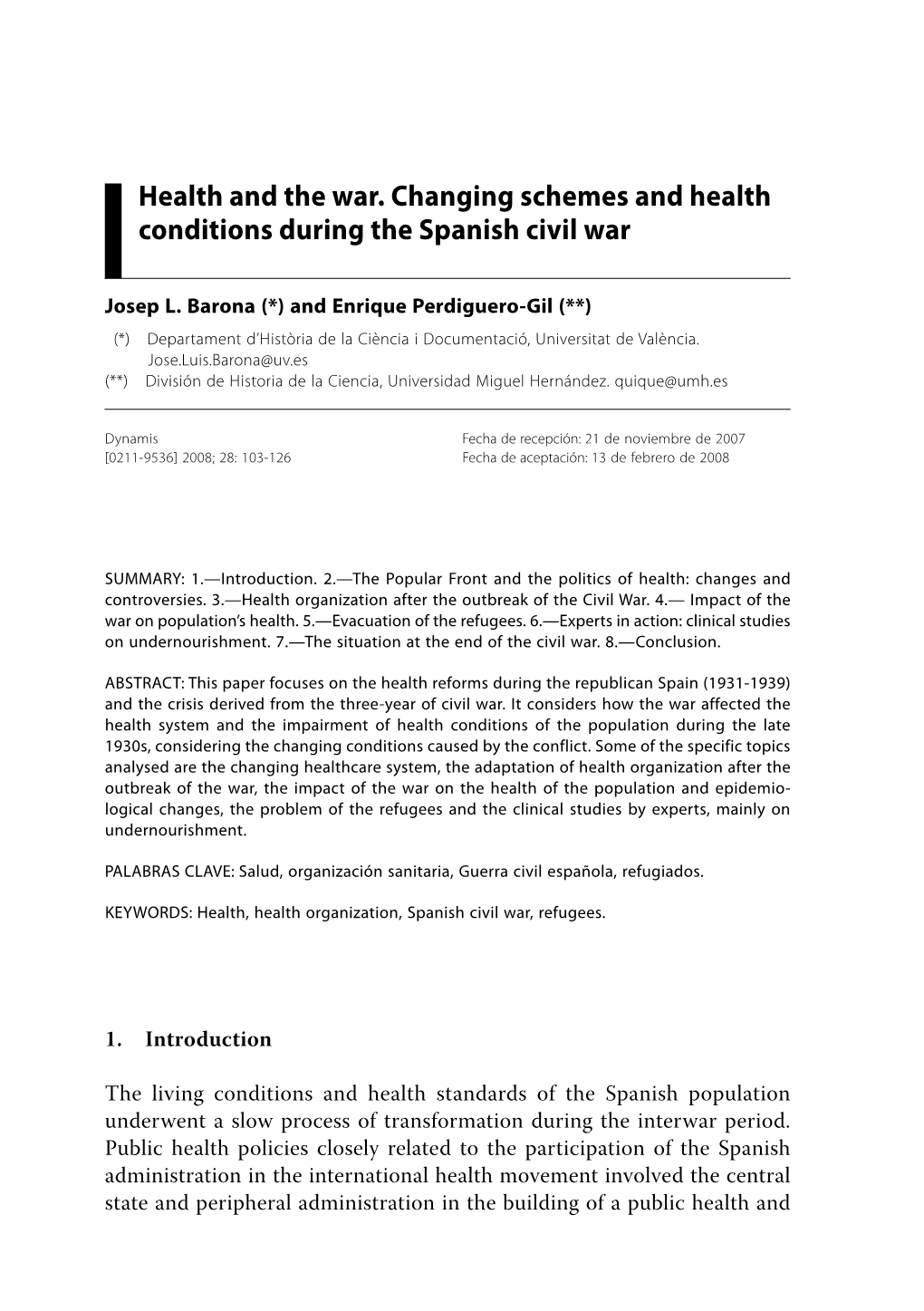 Changing Schemes and Health Conditions During the Spanish Civil War