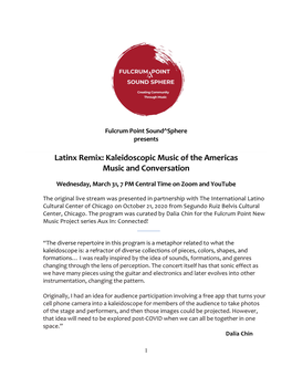 Latinx Remix: Kaleidoscopic Music of the Americas Music and Conversation