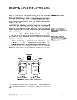 Reactivity Series and Galvanic Cells