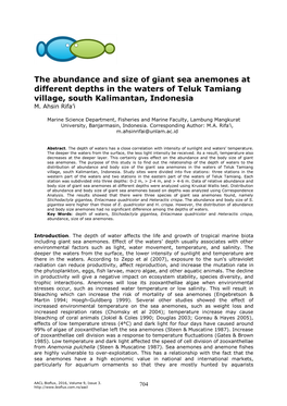 Rifa'i M. A., 2016 the Abundance and Size of Giant Sea Anemones at Different Depths In