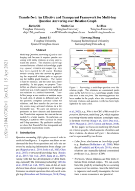 Arxiv:2104.07302V1 [Cs.CL] 15 Apr 2021 Question Answering (QA) Plays a Central Role in Artiﬁcial Intelligence