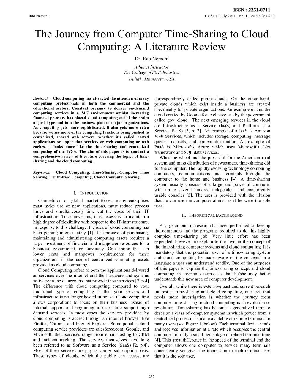 The Journey from Computer Time-Sharing to Cloud Computing: a Literature Review Dr