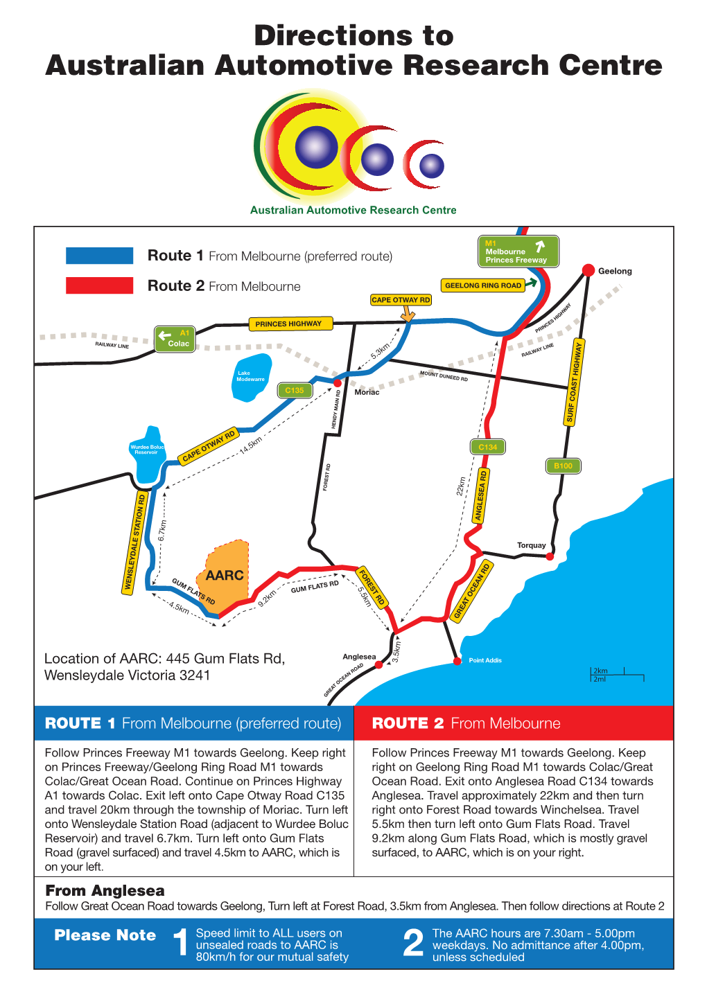 Directions to Australian Automotive Research Centre