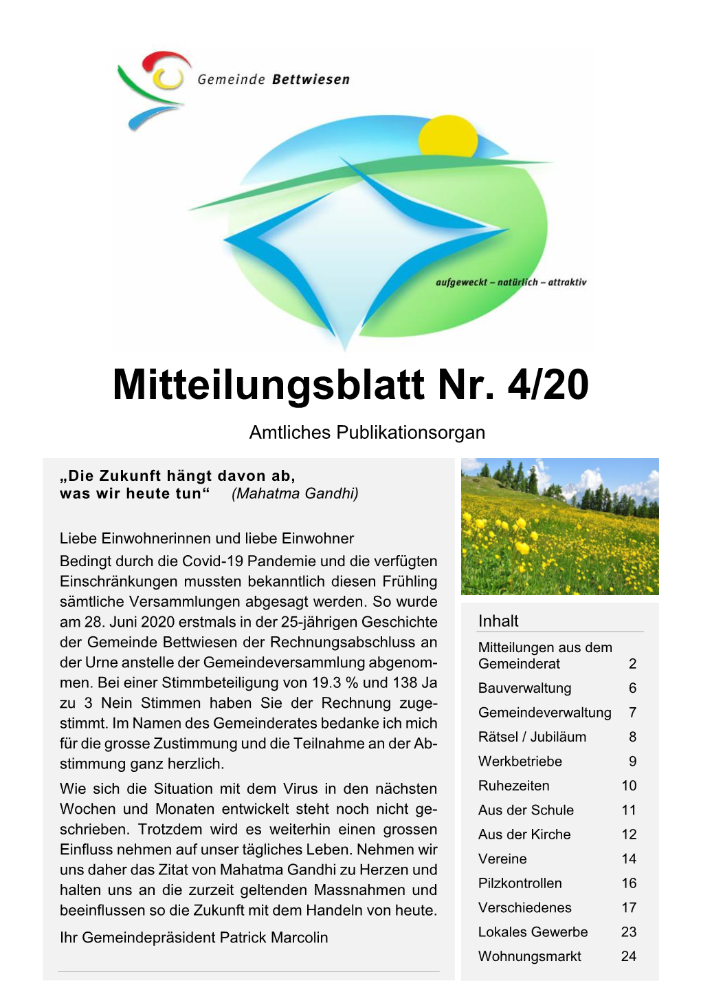 Mitteilungsblatt Nr. 4/20 Amtliches Publikationsorgan